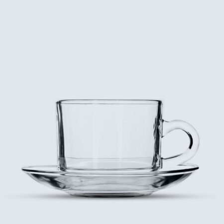 Logo Engraved Glass Crystal Clear Tea Coffee Cup and Saucer Set, CCM 010 25