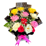 Beautiful Mix Rose Bouquet, Vibrant  Yellow, Pink & Red & White Roses