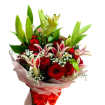Romantic Red Rose and Pink Lily Bouquet -Royal Floral Gift - 41660