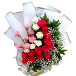 Giftkdiu Beautifully Etched Roses And Carnations Bouquet A Phantasy Of Beauty - 41676