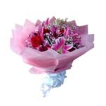 Pink Lily and Red Rose Bouquet- Wrapped on Pink Paper