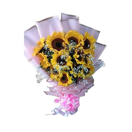 Giftkdiu Bright Sunflower Bouquet With Baby Breath
