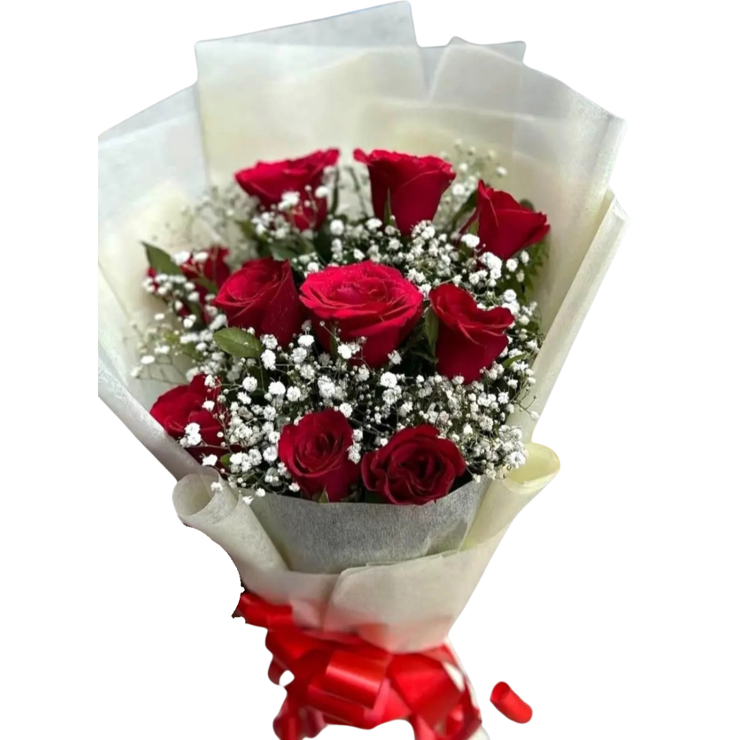 11-1 45400 Red Roses Bouquet With 10 Roses And Gypsy - 45400 - Image 1