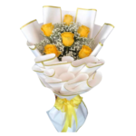 Beautiful Bouquet 6 Yellow Roses With Gypsy - 45379