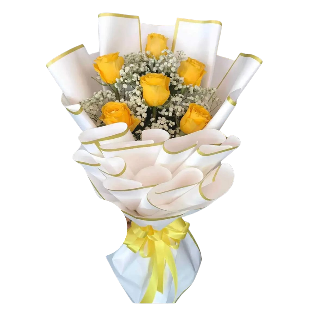 2-1 45379 Beautiful Bouquet 6 Yellow Roses With Gypsy - 45379 - Image 1
