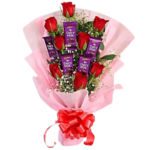 Chocolates & Flowers Bouquet With 8 Roses And Gypsy - 44815