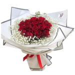 Red Rose Bouquet with White Baby’s Breath | Fresh Flower Gift