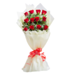 Red 12 Roses Flowers Bouquet With Gypsy