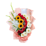 Beautiful 10 Red Roses With Sun Flowers And Mixed - 46200