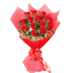 15 Red Roses Flowers Bouquet With Gypsy