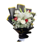 Mixed Red Roses And White Roses With Lily And Gypsy - 46203
