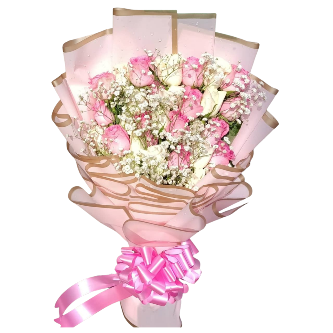 7-2 46221 15 Pink Roses With Gypsy For The Best Moment - 46221 - Image 1