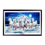 DBrush 7 White Running Horse Vastu Blessing Lucky Sunrise Painting with Frame - 50412
