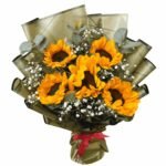 Fresh 5 Sunflowers With Gypsy