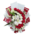 Red and White Roses and Lilies