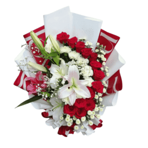 Red and White Roses and Lilies