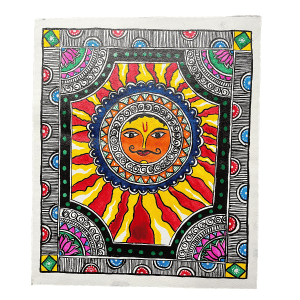 Handmade Mithila Painting of Sun