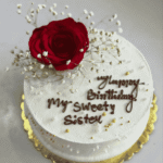 Happy Birthday Cake With One Rose And Gypsy