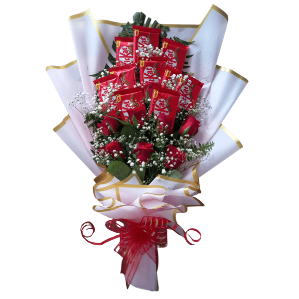 10 red roses and 10 kitkat