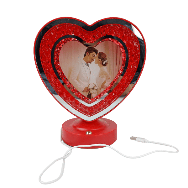 red heart lighting photo frame